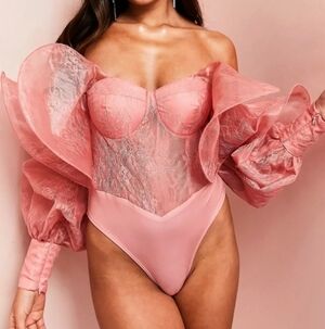 ASOS Luxe Pink Lace Off-Shoulder Bodysuit